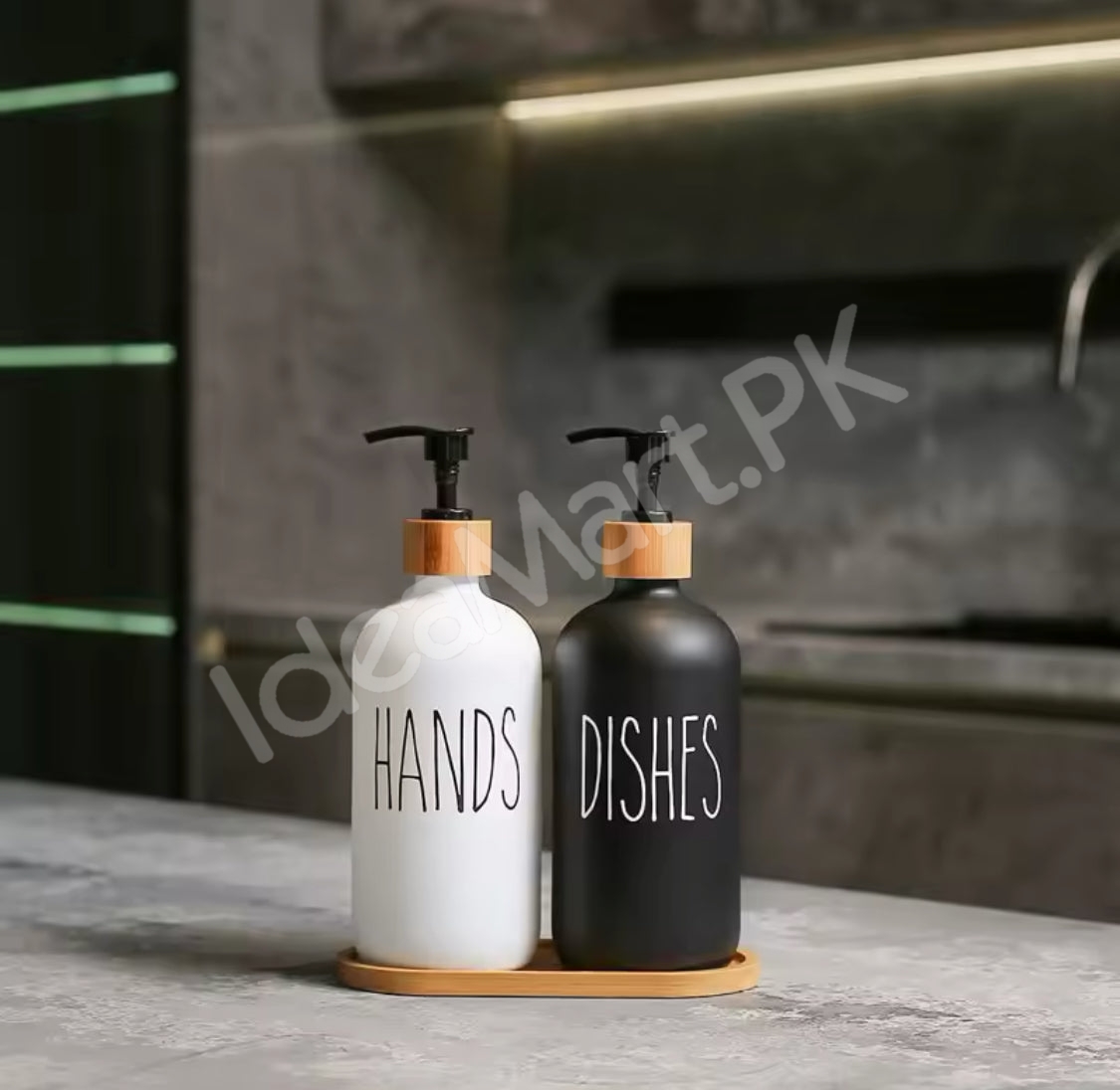 refillable-soap-dispenser-bottle-with-bamboo-tray-press-pump-for-bathroom-kitchen-dish-soap-product-image