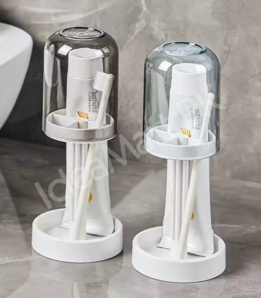 dustproof-toothbrush-holder-with-protective-cover-stand-alone-toothpaste-storage-rack-multi-slot-countertop-bathroom-vanity-organizer-product-image