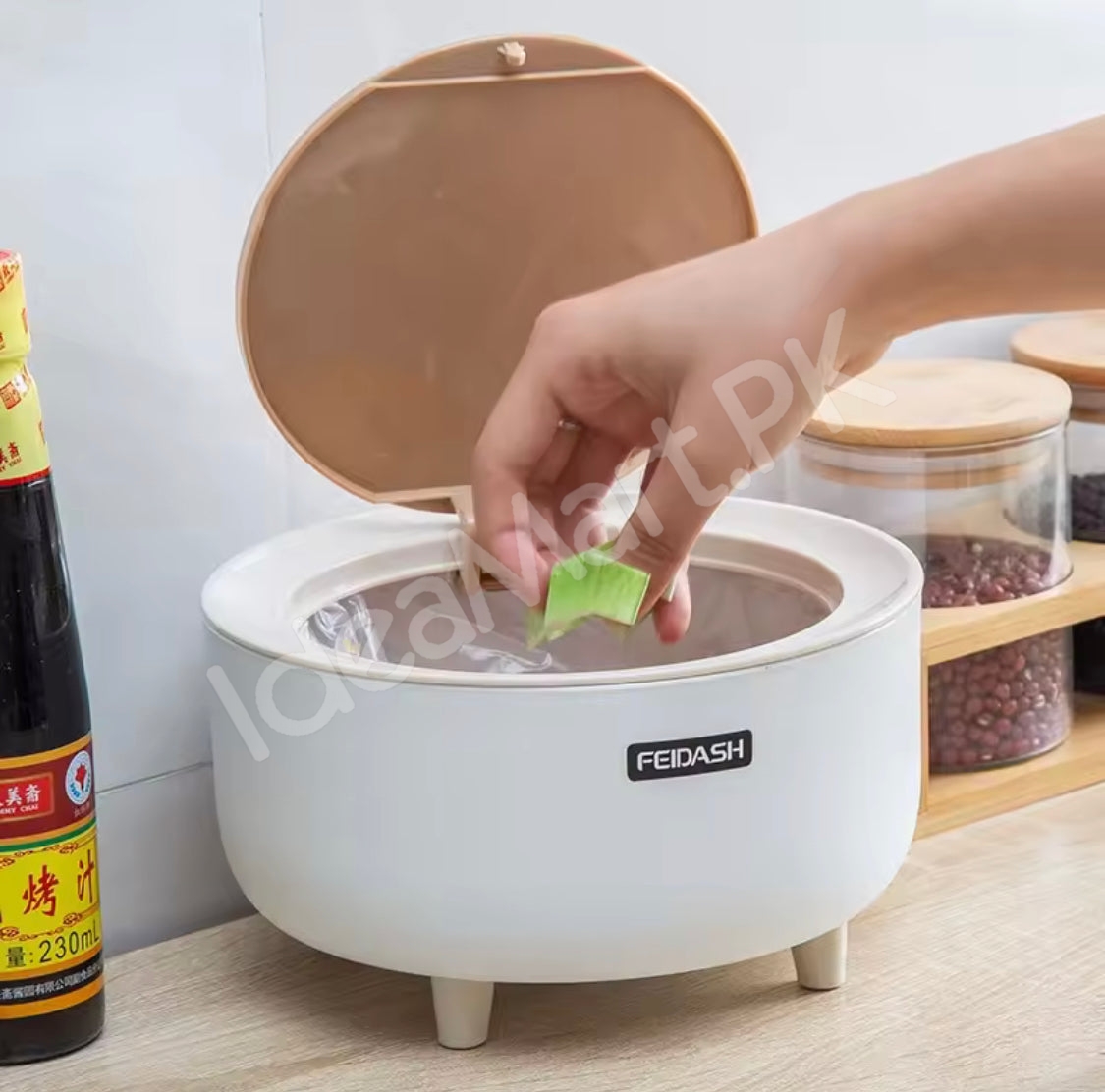 nordic-press-round-desktop-trash-can-with-wooden-lid-compact-waste-bin-for-office-desk-vanity-countertop-bedside-use-product-image