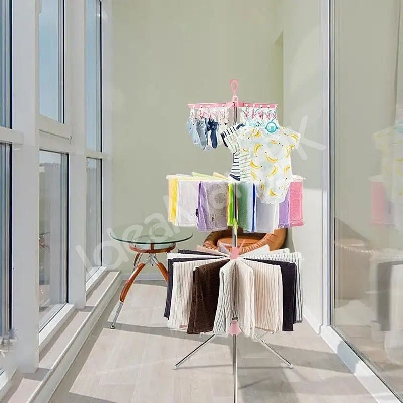 3-tier-horse-clothes-drying-rack-with-360-rotating-tripod-base-foldable-stainless-steel-laundry-airer-stand-for-indoor-outdoor-balcony-clothing-storage-product-image