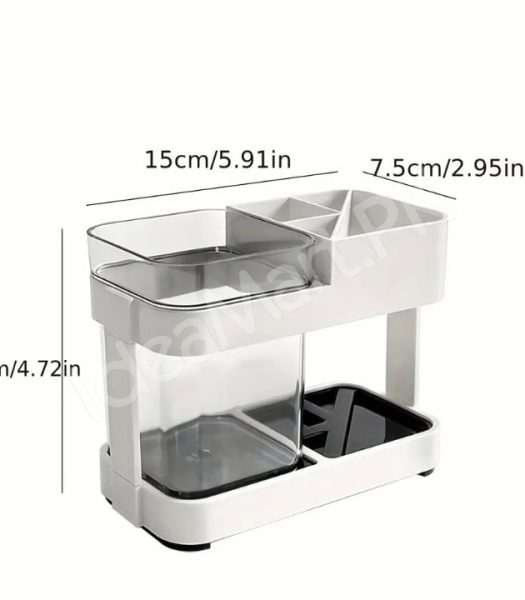 multi-compartment-toothbrush-holder-stand-countertop-organizer-with-clear-rinsing-cup-and-drain-base-product-image