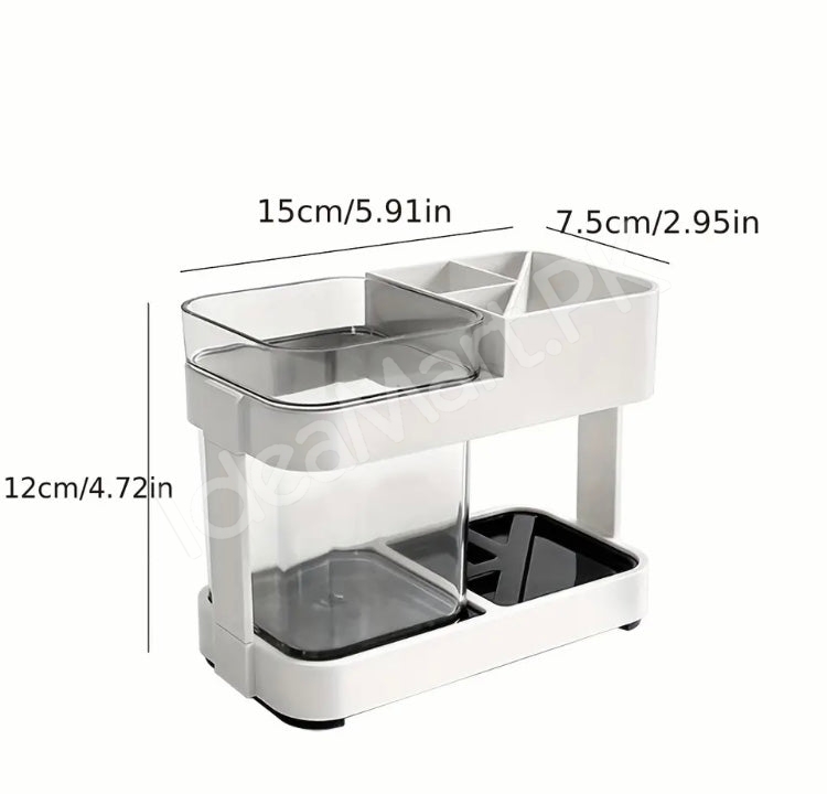 multi-compartment-toothbrush-holder-stand-countertop-organizer-with-clear-rinsing-cup-and-drain-base-product-image