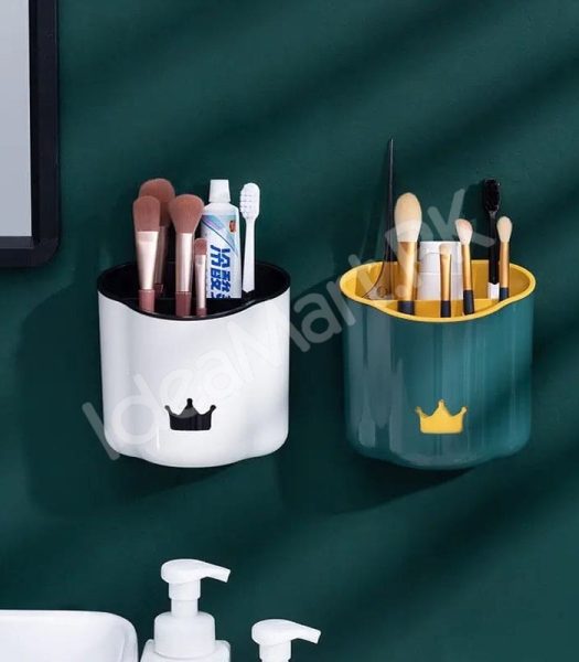 crown-design-bathroom-organizer-with-5-grids-wall-mounted-and-countertop-holder-removable-inner-cup-for-toiletries-product-image