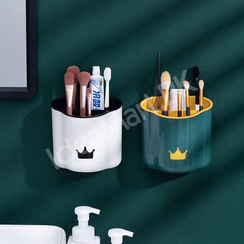 crown-design-bathroom-organizer-with-5-grids-wall-mounted-and-countertop-holder-removable-inner-cup-for-toiletries-product-image