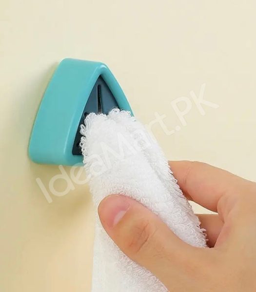 set-of-4-multi-color-triangle-adhesive-towel-clip-holder-wall-mounted-self-gripping-cloth-hook-for-kitchen-bathroom-storage-product-image