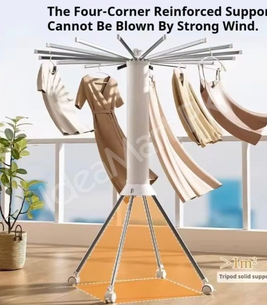 collapsible-clothes-drying-rack-with-tripod-legs-shoe-holders-hanging-clips-and-multi-layer-design-for-home-balcony-product-image