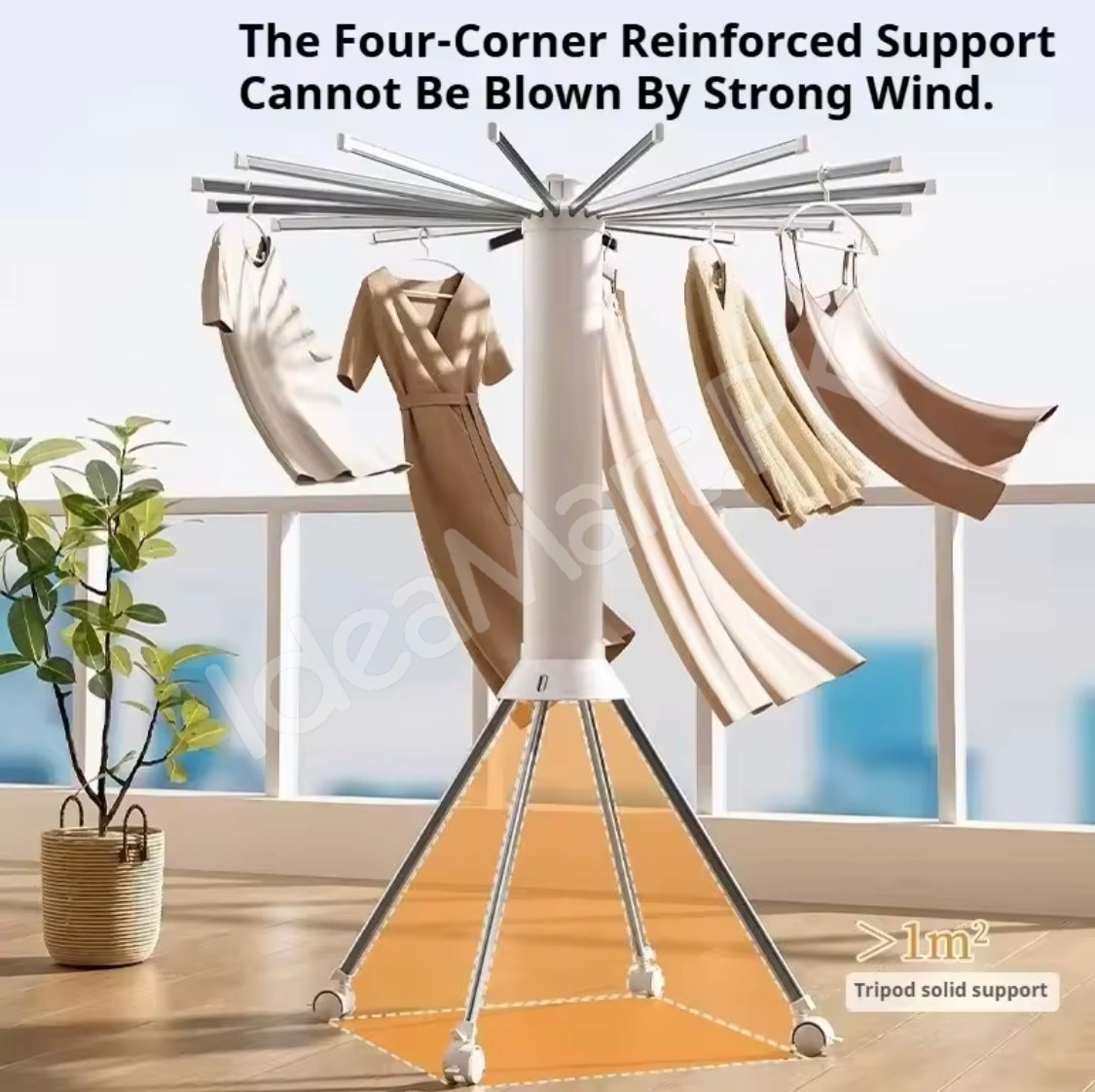collapsible-clothes-drying-rack-with-tripod-legs-shoe-holders-hanging-clips-and-multi-layer-design-for-home-balcony-product-image