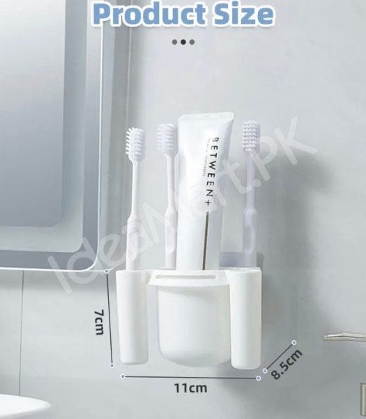 wall-mounted-toothbrush-toothpaste-organizer-set-self-adhesive-bathroom-holder-with-drain-holes-and-cups-product-image