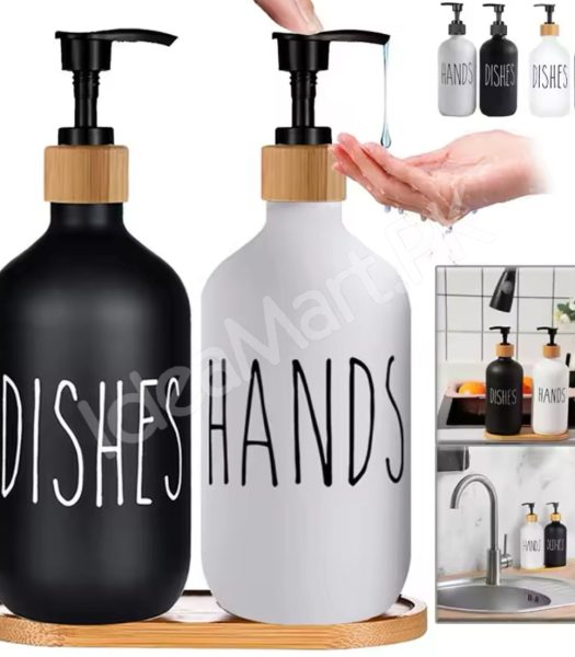 refillable-soap-dispenser-bottle-with-bamboo-tray-press-pump-for-bathroom-kitchen-dish-soap-product-image