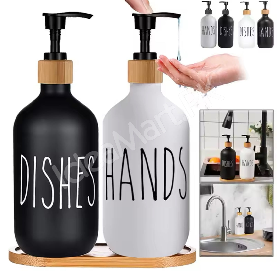 refillable-soap-dispenser-bottle-with-bamboo-tray-press-pump-for-bathroom-kitchen-dish-soap-product-image