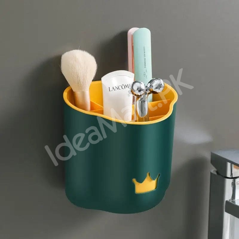 crown-design-bathroom-organizer-with-5-grids-wall-mounted-and-countertop-holder-removable-inner-cup-for-toiletries-product-image