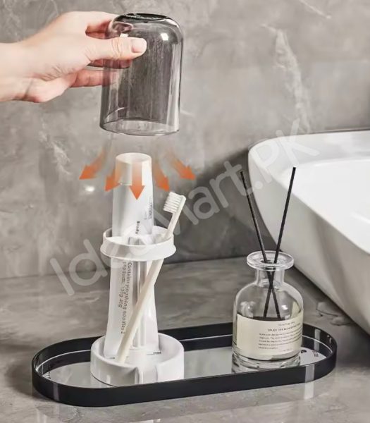 dustproof-toothbrush-holder-with-protective-cover-stand-alone-toothpaste-storage-rack-multi-slot-countertop-bathroom-vanity-organizer-product-image
