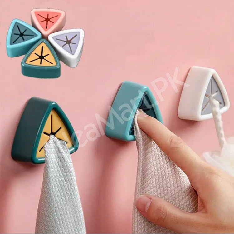 set-of-4-multi-color-triangle-adhesive-towel-clip-holder-wall-mounted-self-gripping-cloth-hook-for-kitchen-bathroom-storage-product-image