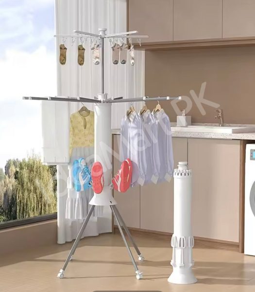 collapsible-clothes-drying-rack-with-tripod-legs-shoe-holders-hanging-clips-and-multi-layer-design-for-home-balcony-product-image