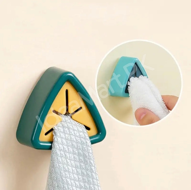set-of-4-multi-color-triangle-adhesive-towel-clip-holder-wall-mounted-self-gripping-cloth-hook-for-kitchen-bathroom-storage-product-image