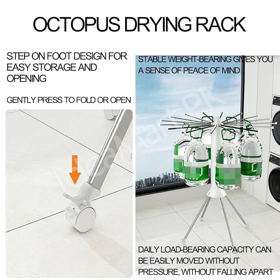 collapsible-clothes-drying-rack-with-tripod-legs-shoe-holders-hanging-clips-and-multi-layer-design-for-home-balcony-product-image