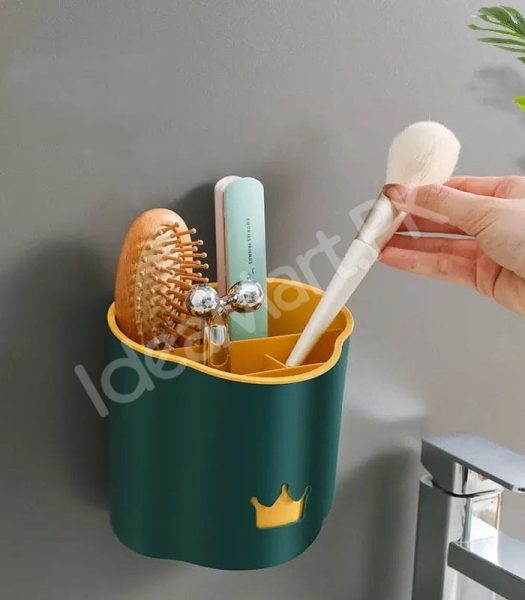 crown-design-bathroom-organizer-with-5-grids-wall-mounted-and-countertop-holder-removable-inner-cup-for-toiletries-product-image