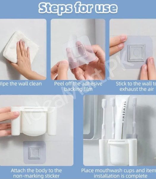wall-mounted-toothbrush-toothpaste-organizer-set-self-adhesive-bathroom-holder-with-drain-holes-and-cups-product-image