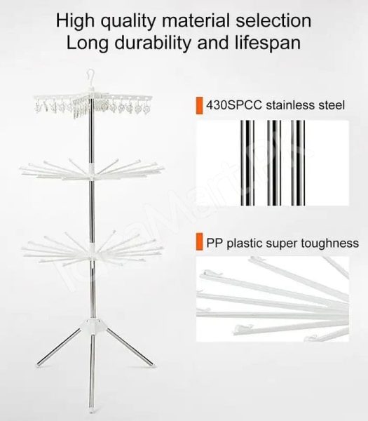 3-tier-horse-clothes-drying-rack-with-360-rotating-tripod-base-foldable-stainless-steel-laundry-airer-stand-for-indoor-outdoor-balcony-clothing-storage-product-image