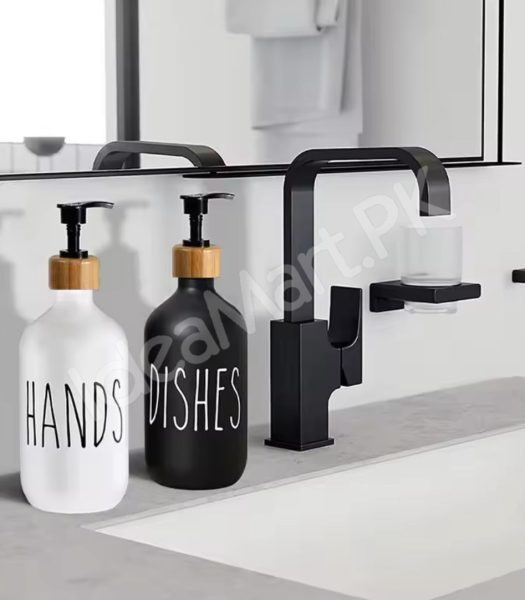 refillable-soap-dispenser-bottle-with-bamboo-tray-press-pump-for-bathroom-kitchen-dish-soap-product-image