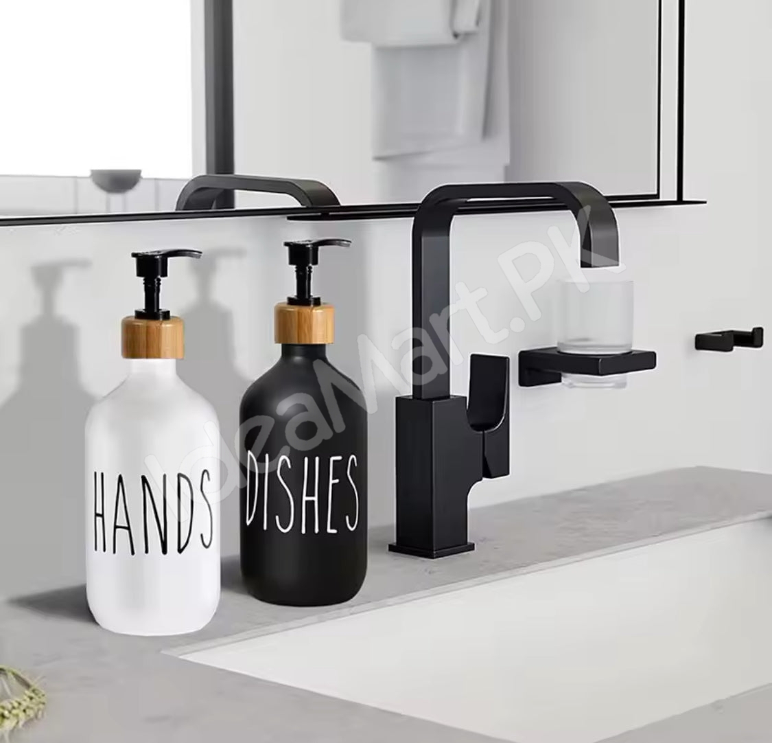 refillable-soap-dispenser-bottle-with-bamboo-tray-press-pump-for-bathroom-kitchen-dish-soap-product-image