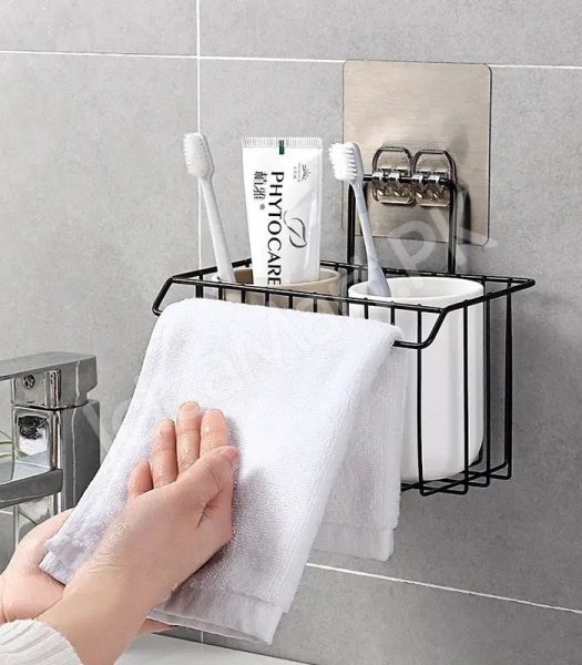 metal-sponge-holder-with-towel-stand-kitchen-dish-cloth-sponge-shelf-storage-basket-bathroom-towel-drain-rack-kitchen-organizer-shower-caddy-basket-shelf-product-image