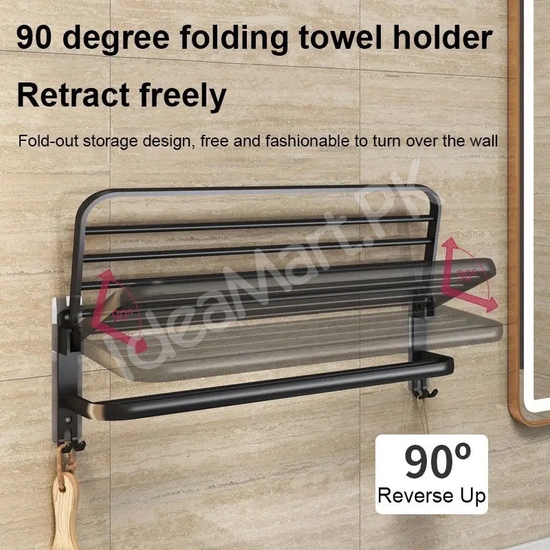 aluminum-space-saving-wall-mounted-double-folding-bath-towel-holder-shelf-with-hooks-for-bathroom-storage-product-image