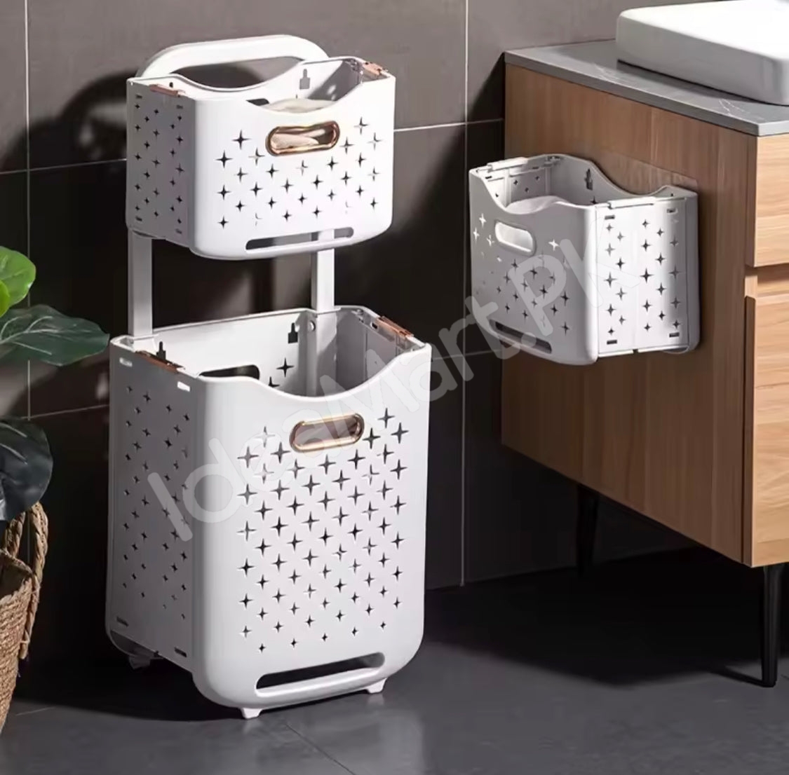 large-capacity-2-layers-durable-clothes-basket-children-clothes-toys-book-storage-organizer-foldable-laundry-basket-multifunctional-storage-dirty-clothes-basket-product-image