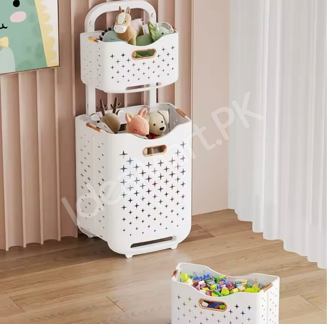 large-capacity-2-layers-durable-clothes-basket-children-clothes-toys-book-storage-organizer-foldable-laundry-basket-multifunctional-storage-dirty-clothes-basket-product-image