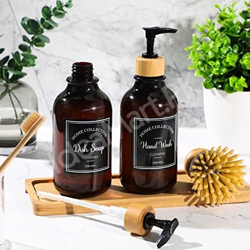 refillable-soap-dispenser-bottle-with-bamboo-tray-press-pump-for-bathroom-kitchen-dish-soap-product-image