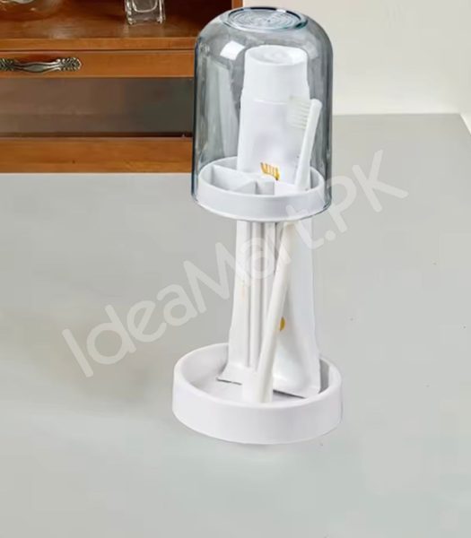 dustproof-toothbrush-holder-with-protective-cover-stand-alone-toothpaste-storage-rack-multi-slot-countertop-bathroom-vanity-organizer-product-image