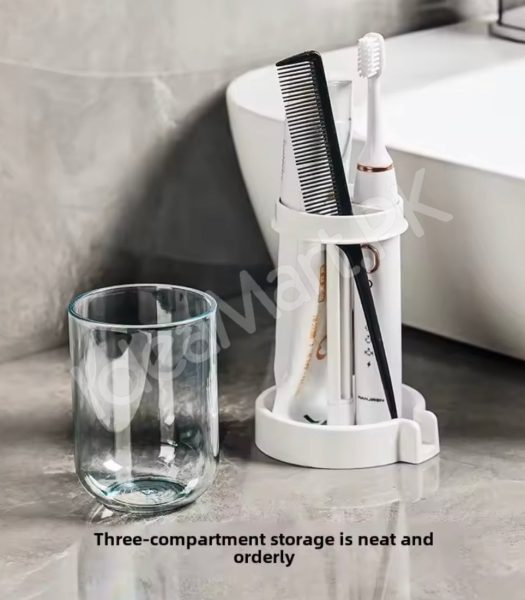 dustproof-toothbrush-holder-with-protective-cover-stand-alone-toothpaste-storage-rack-multi-slot-countertop-bathroom-vanity-organizer-product-image
