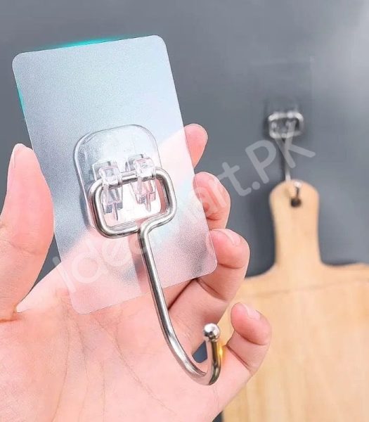 heavy-duty-rotatable-transparent-adhesive-wall-hook-with-metal-hanger-for-home-kitchen-bathroom-product-image