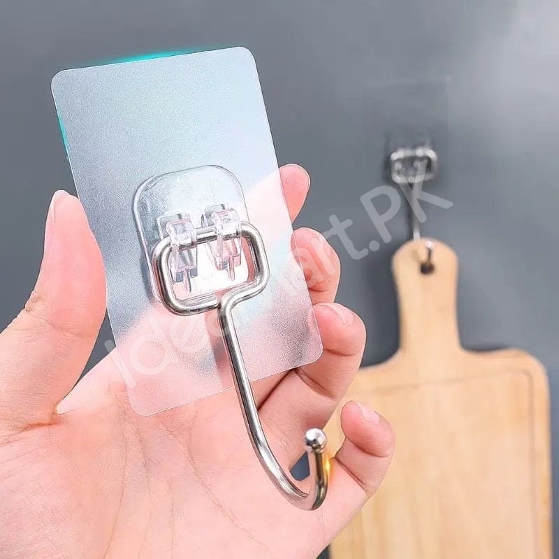 heavy-duty-rotatable-transparent-adhesive-wall-hook-with-metal-hanger-for-home-kitchen-bathroom-product-image
