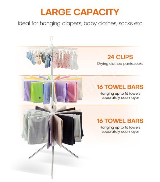 3-tier-horse-clothes-drying-rack-with-360-rotating-tripod-base-foldable-stainless-steel-laundry-airer-stand-for-indoor-outdoor-balcony-clothing-storage-product-image