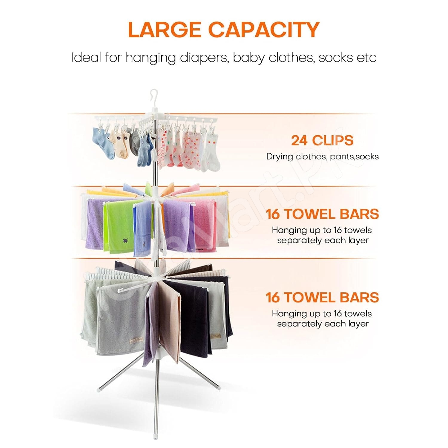 3-tier-horse-clothes-drying-rack-with-360-rotating-tripod-base-foldable-stainless-steel-laundry-airer-stand-for-indoor-outdoor-balcony-clothing-storage-product-image