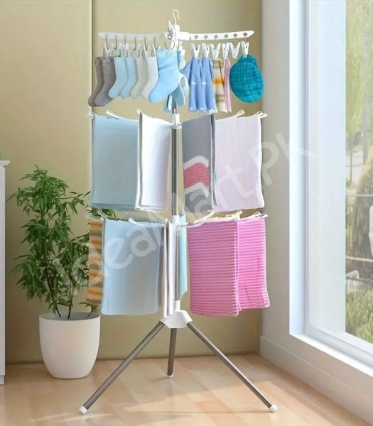 3-tier-horse-clothes-drying-rack-with-360-rotating-tripod-base-foldable-stainless-steel-laundry-airer-stand-for-indoor-outdoor-balcony-clothing-storage-product-image
