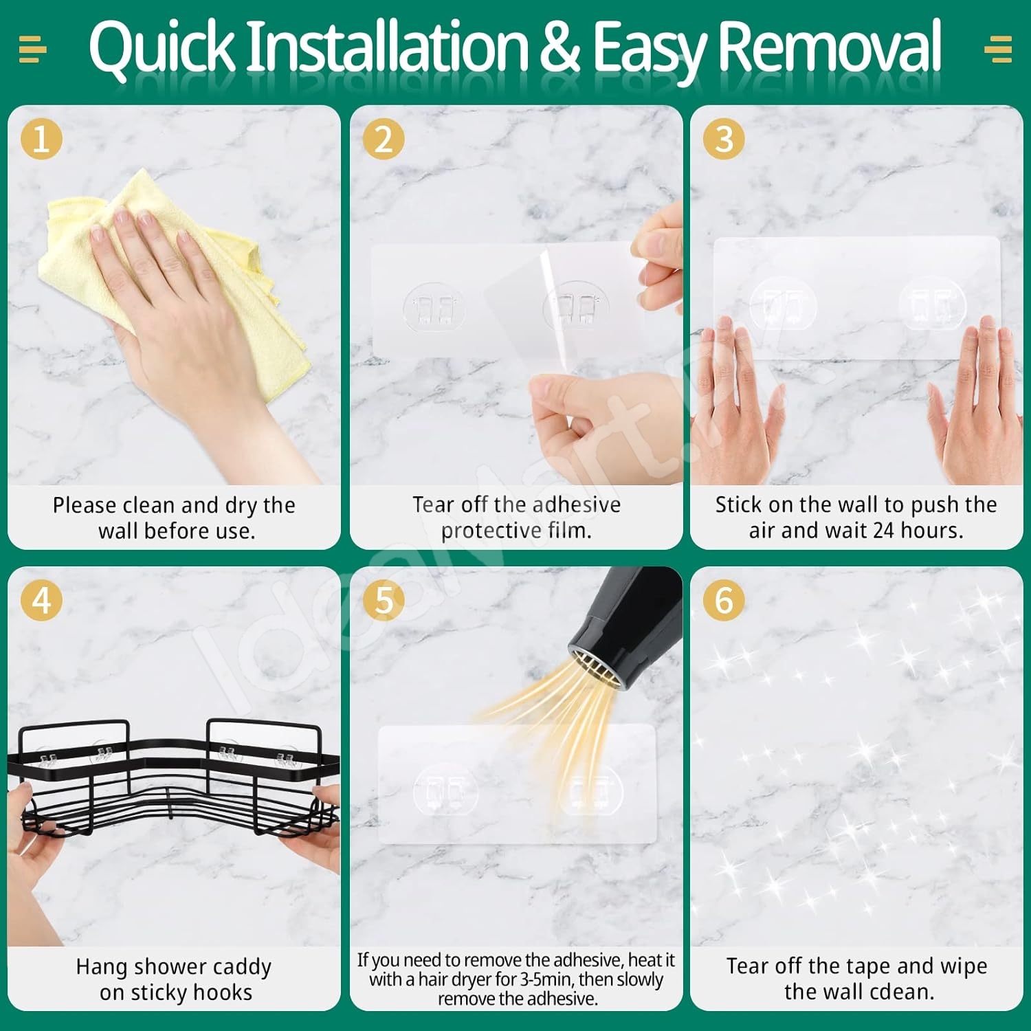 5-piece-black-metal-wire-shower-caddy-organizer-set-adhesive-corner-shelves-rectangular-racks-for-wall-mounted-bathroom-storage-product-image