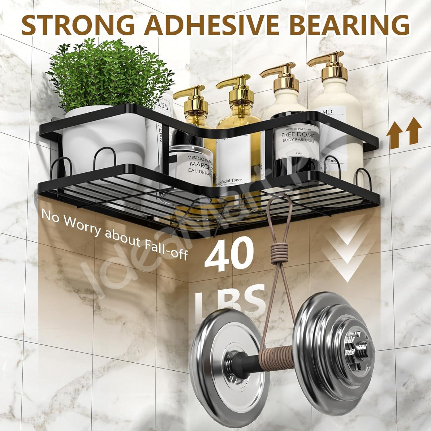 5-piece-black-metal-wire-shower-caddy-organizer-set-adhesive-corner-shelves-rectangular-racks-for-wall-mounted-bathroom-storage-product-image