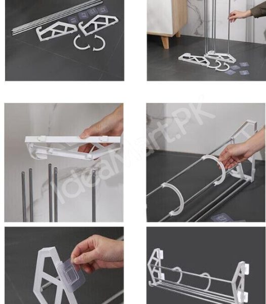 2-layer-space-saving-wall-mounted-adhesive-shoe-rack-with-hooks-foldable-door-organizer-for-slippers-sneakers-sandals-product-image