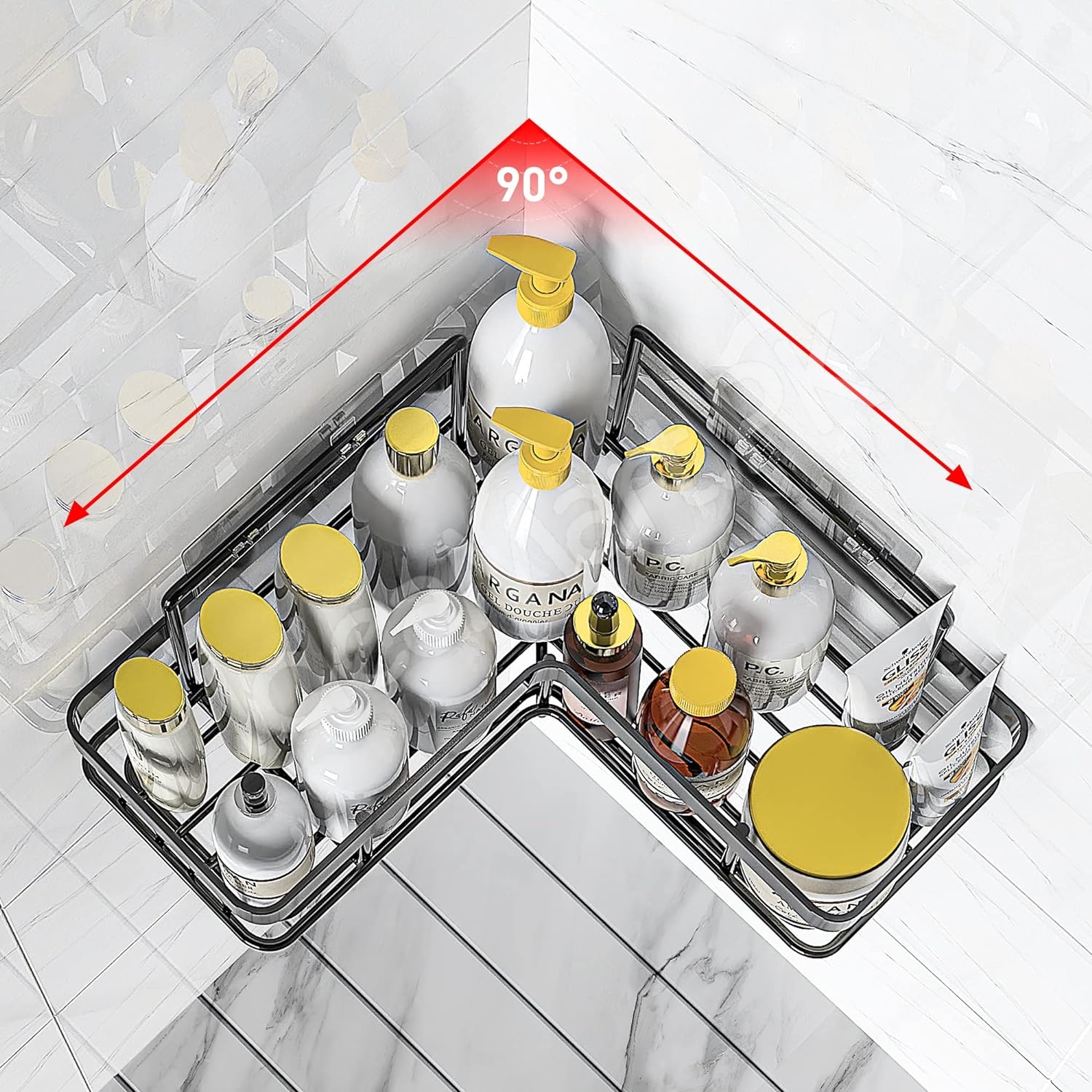 5-piece-black-metal-wire-shower-caddy-organizer-set-adhesive-corner-shelves-rectangular-racks-for-wall-mounted-bathroom-storage-product-image