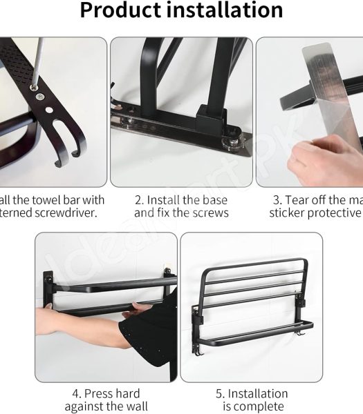 aluminum-space-saving-wall-mounted-double-folding-bath-towel-holder-shelf-with-hooks-for-bathroom-storage-product-image