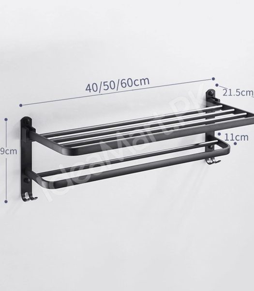 aluminum-space-saving-wall-mounted-double-folding-bath-towel-holder-shelf-with-hooks-for-bathroom-storage-product-image