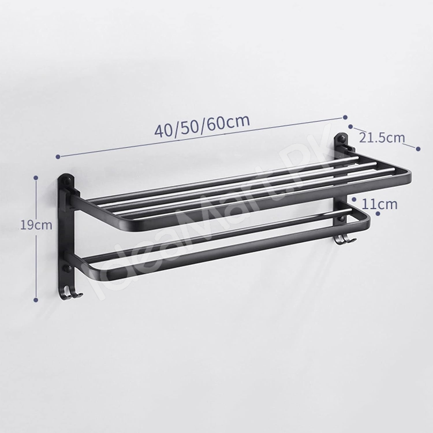aluminum-space-saving-wall-mounted-double-folding-bath-towel-holder-shelf-with-hooks-for-bathroom-storage-product-image