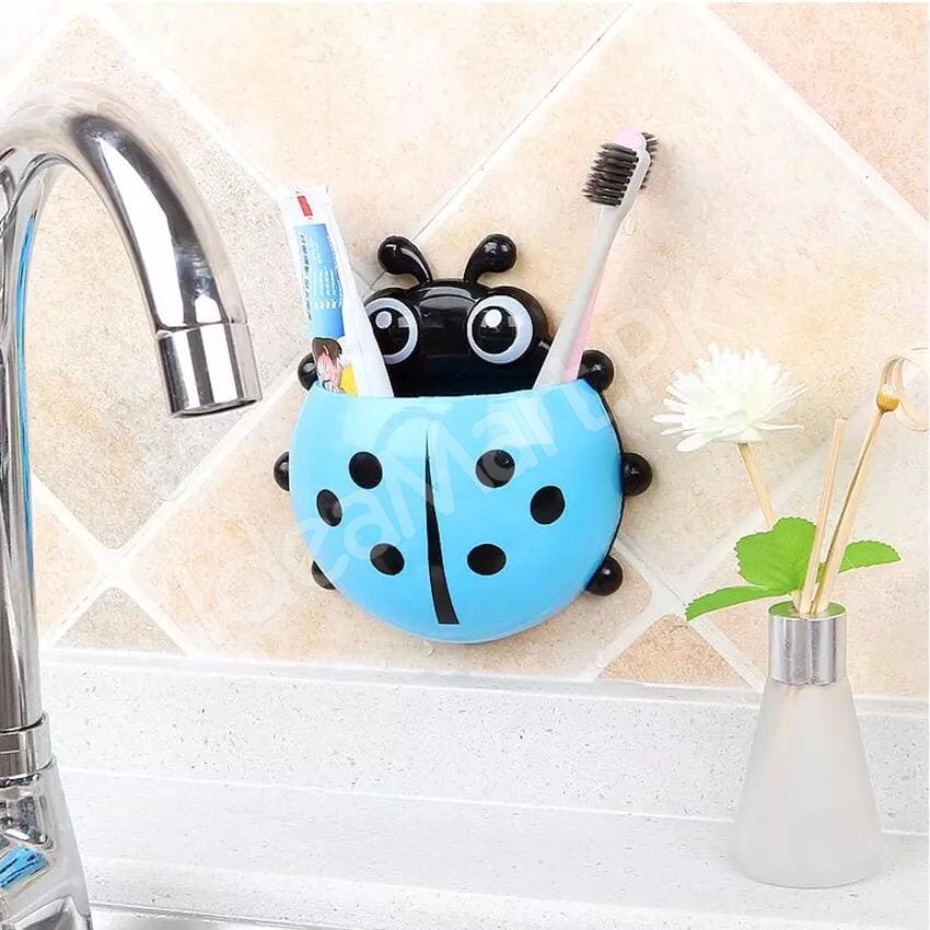 cute-ladybug-design-suction-cup-wall-mount-toothbrush-and-toothpaste-organizer-for-kids-bathroom-storage-product-image