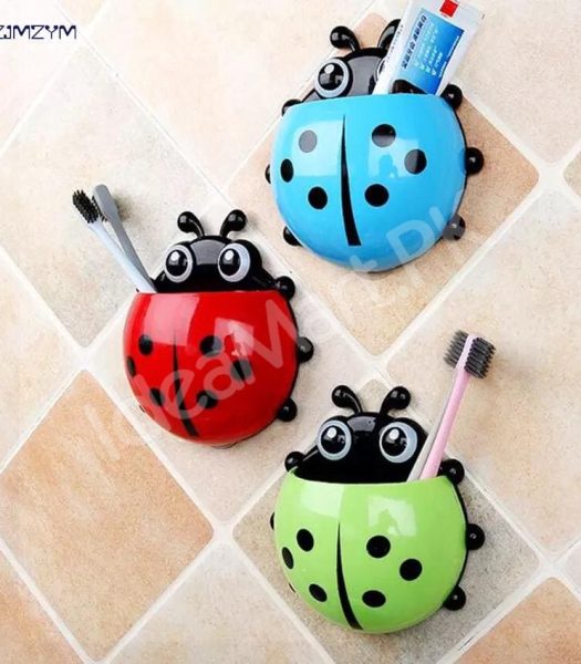 cute-ladybug-design-suction-cup-wall-mount-toothbrush-and-toothpaste-organizer-for-kids-bathroom-storage-product-image