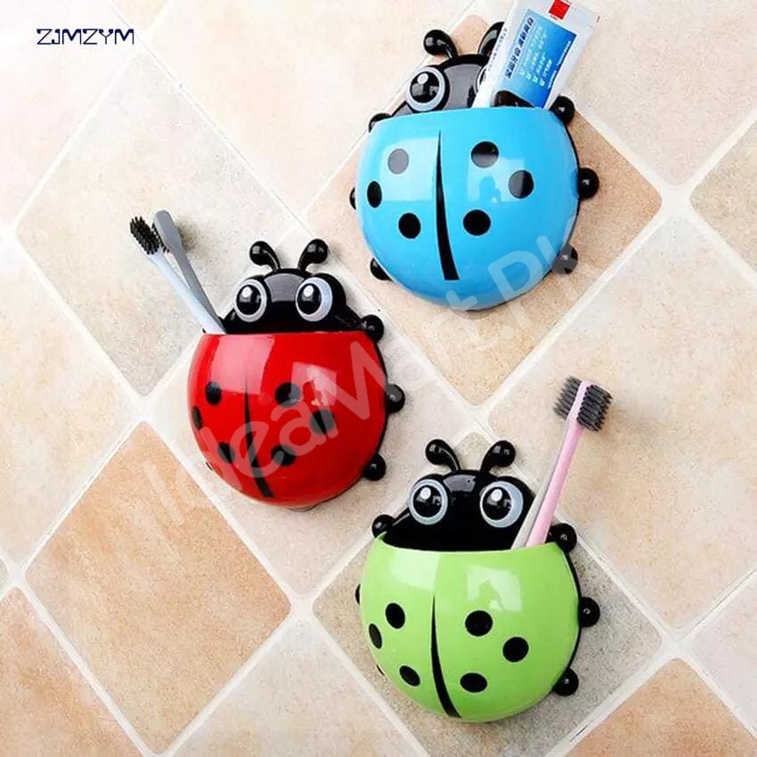 cute-ladybug-design-suction-cup-wall-mount-toothbrush-and-toothpaste-organizer-for-kids-bathroom-storage-product-image