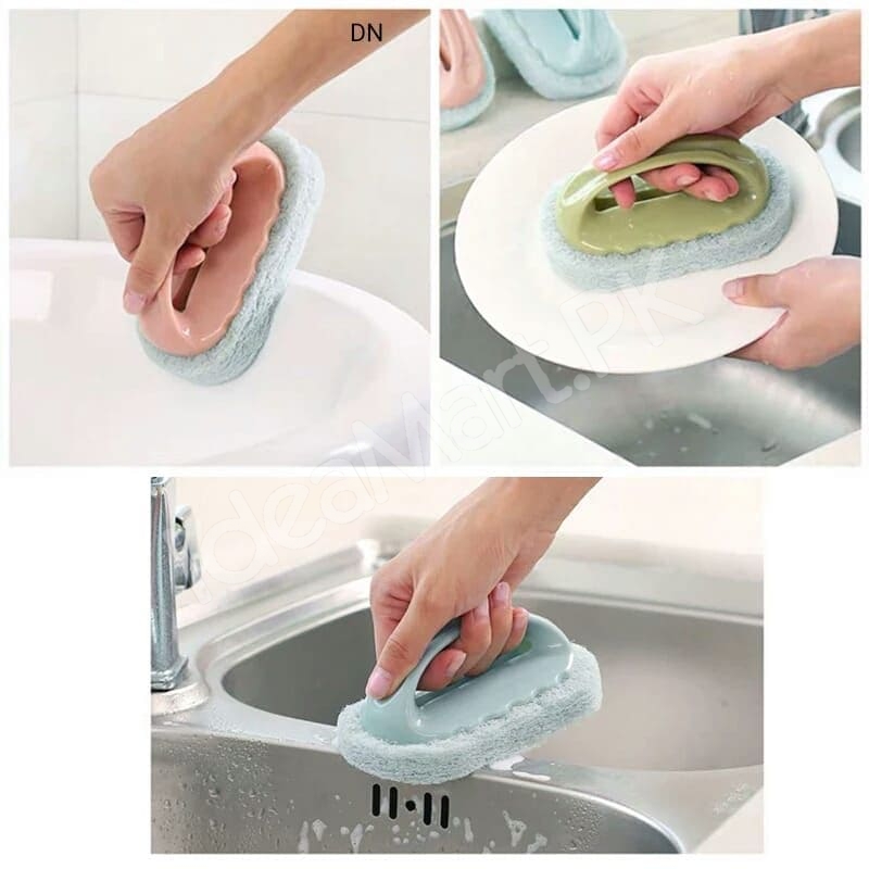 handheld-plastic-scrub-brush-with-non-scratch-scouring-sponge-for-heavy-duty-kitchen-sink-and-bathroom-cleaning-product-image