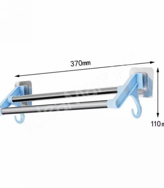 stainless-steel-double-towel-bar-rack-with-hanging-hooks-adhesive-wall-mount-storage-for-bathroom-shower-or-kitchen-product-image