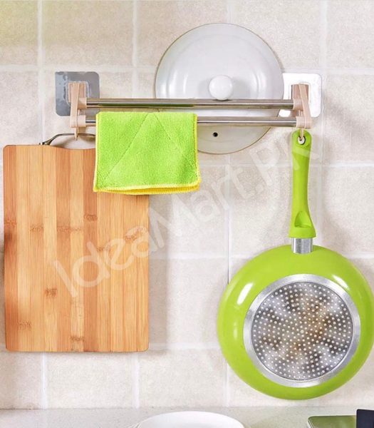 stainless-steel-double-towel-bar-rack-with-hanging-hooks-adhesive-wall-mount-storage-for-bathroom-shower-or-kitchen-product-image